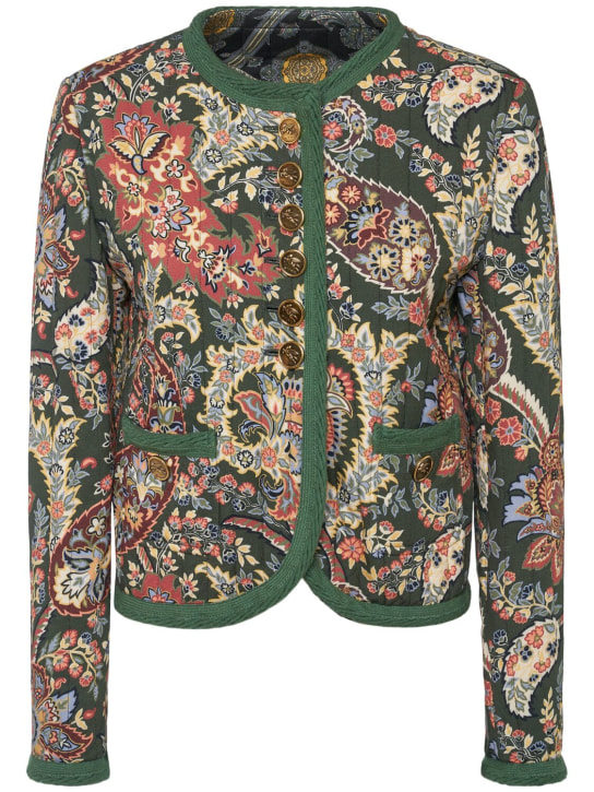Etro: Printed quilted collarless jacket - Green/Multi - women_0 | Luisa Via Roma