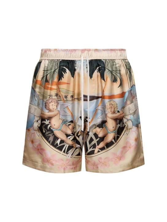 Amiri: Cherub print silk twill shorts - Multicolor - men_0 | Luisa Via Roma