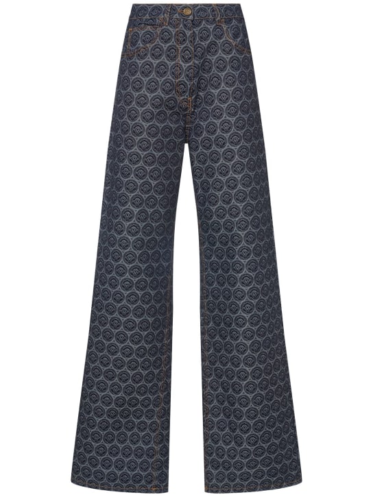 Printed denim high rise wide jeans - Thumbnail 1