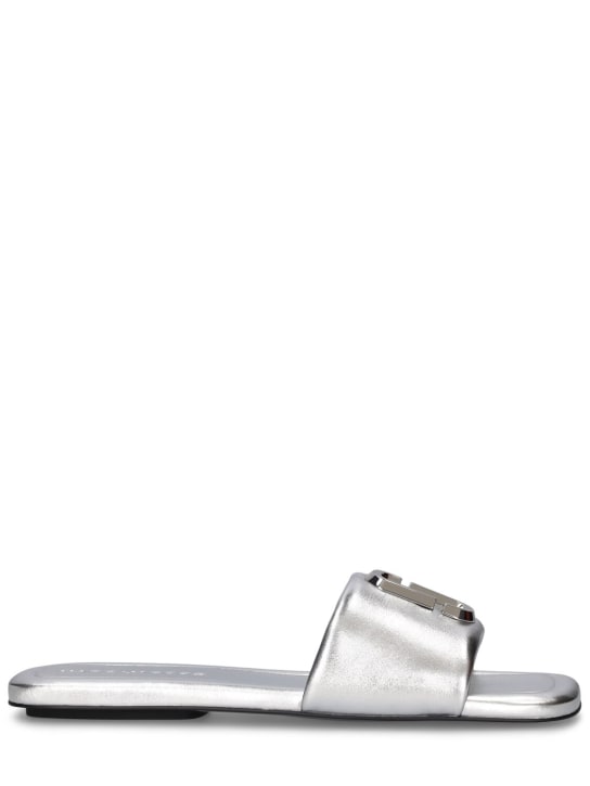 Marc Jacobs: The J Marc metallic slide sandals - Silver - women_0 | Luisa Via Roma