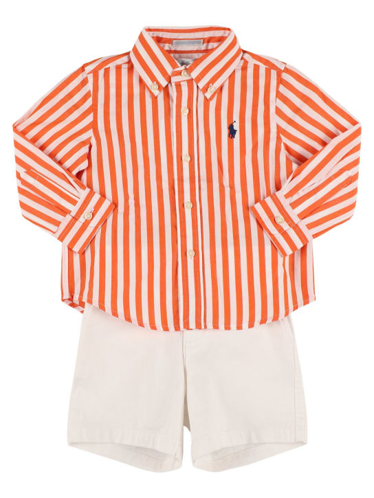 Polo Ralph Lauren: Camicia e shorts in popeline di cotone - Bianco/Arancione - kids-boys_0 | Luisa Via Roma