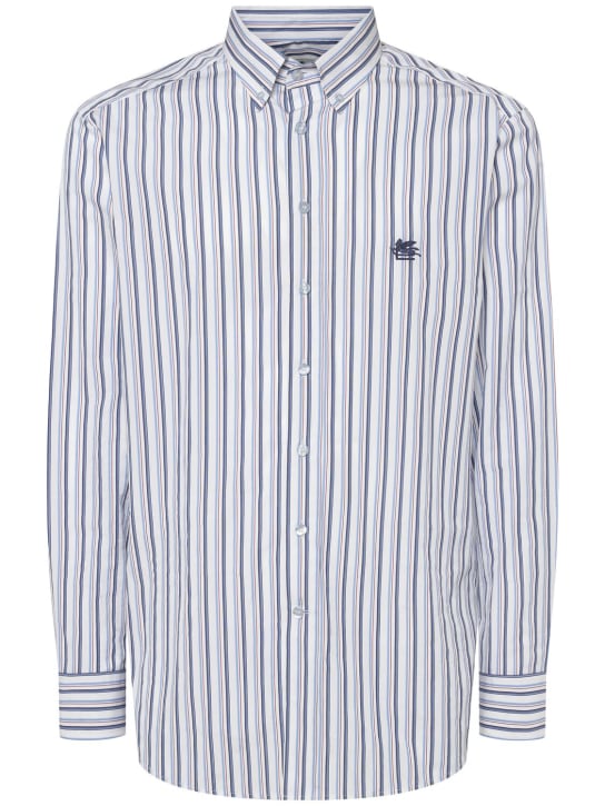 Etro: Striped logo cotton shirt - Blue - men_0 | Luisa Via Roma