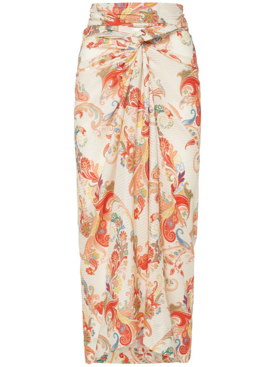 Etro: Printed cotton & silk midi sarong skirt - Cream/Multi - women_0 | Luisa Via Roma