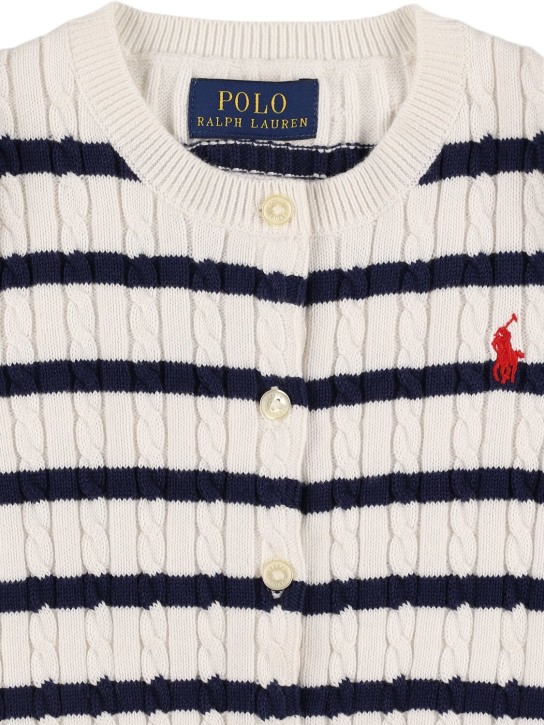 Polo Ralph Lauren: Cardigan in maglia di cotone a trecce con logo - Bianco/Blu - kids-girls_1 | Luisa Via Roma