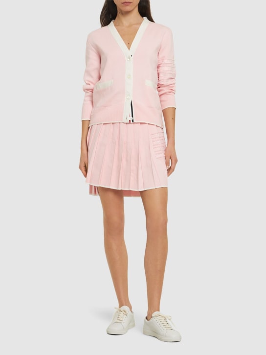 Thom Browne: Pleated cotton knit mini skirt - Pink - women_1 | Luisa Via Roma