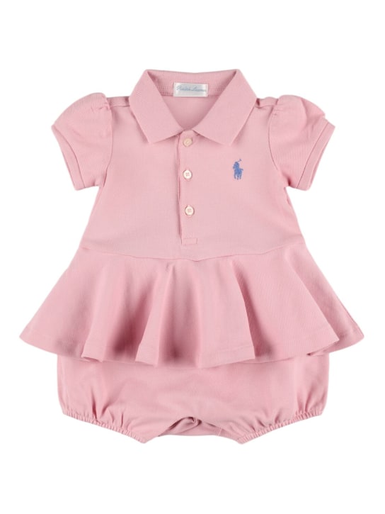 Polo Ralph Lauren: Cotton blend romper w/ logo - Pink - kids-girls_0 | Luisa Via Roma