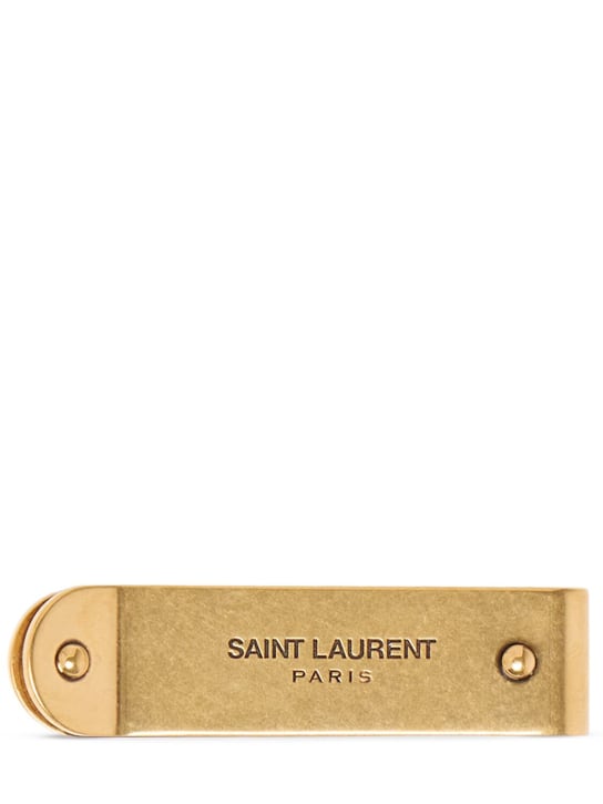 Saint Laurent: Logo metal money clip - Bronze - men_0 | Luisa Via Roma