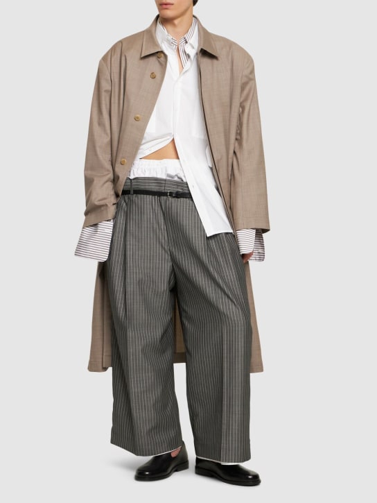 Hed Mayner: Pinstriped mohair & wool pants - Grey - men_1 | Luisa Via Roma