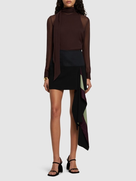 Dries Van Noten: Ruffled crepe satin mini skirt - Black - women_1 | Luisa Via Roma