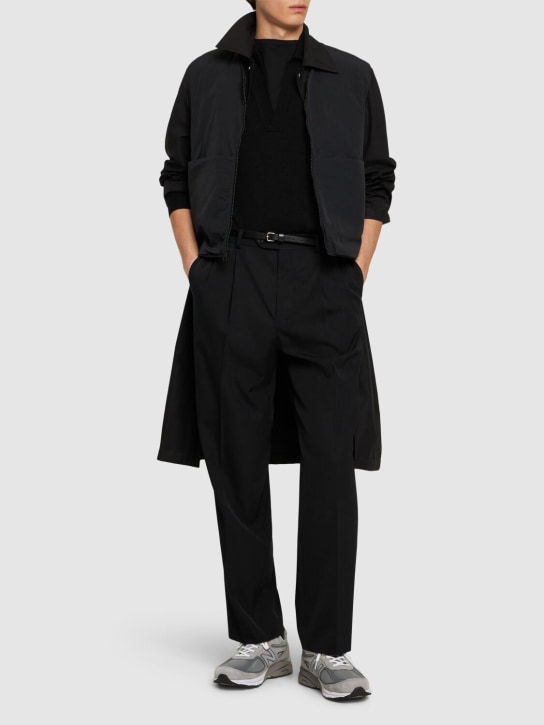 AURALEE: Pantalon droit en gabardine de laine à plis - Noir - men_1 | Luisa Via Roma