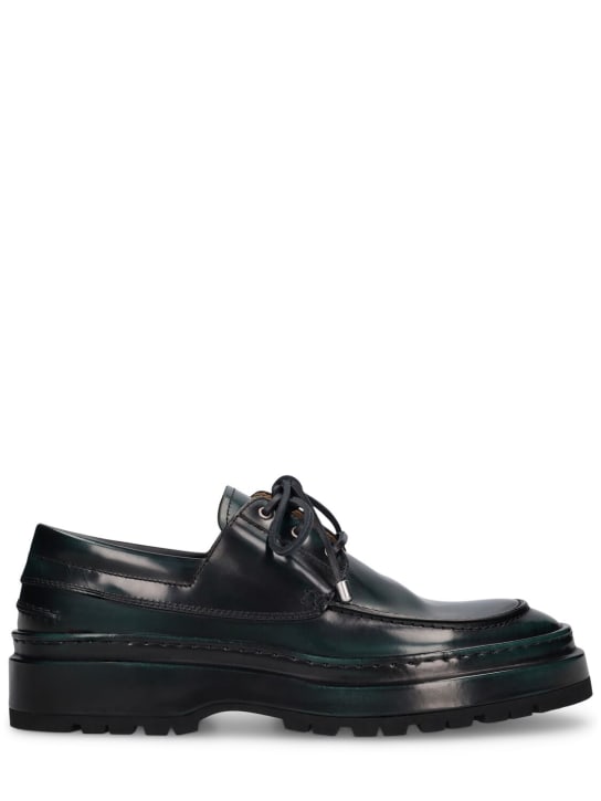 Jacquemus: Les Bateau Pavane leather lace-up shoes - Siyah/Yeşil - men_0 | Luisa Via Roma