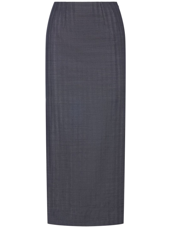 Etro: Tailored wool blend midi skirt - Dark Blue - women_0 | Luisa Via Roma