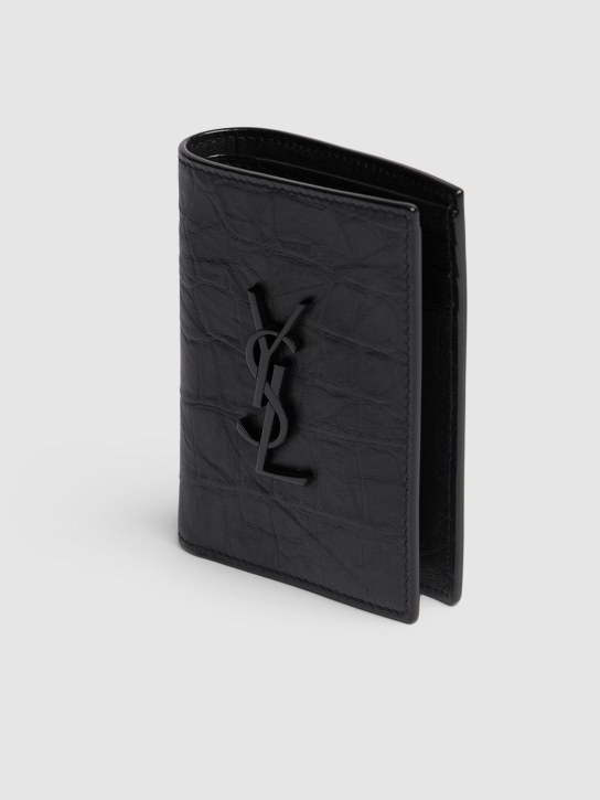 Saint Laurent: YSL croc embossed leather wallet - Siyah - men_1 | Luisa Via Roma