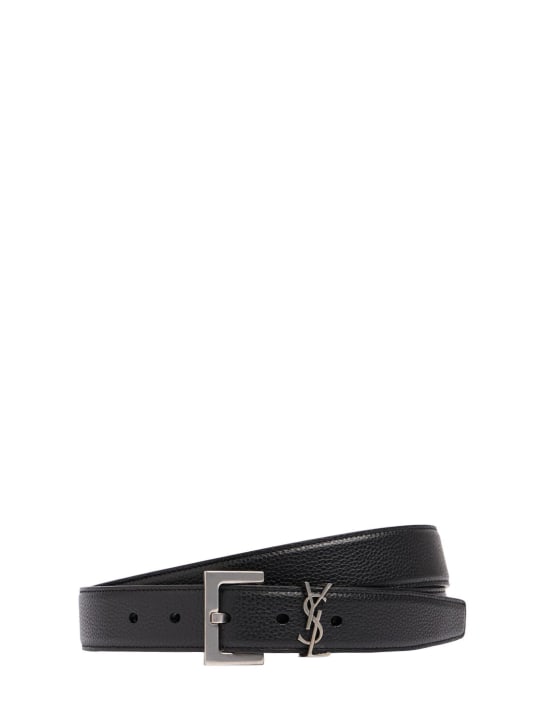 Saint Laurent: 3cm Monogram leather belt - Siyah - men_0 | Luisa Via Roma