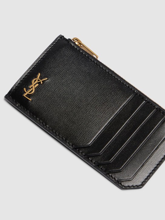 Saint Laurent: Tiny Cassandre leather card case - Schwarz - men_1 | Luisa Via Roma