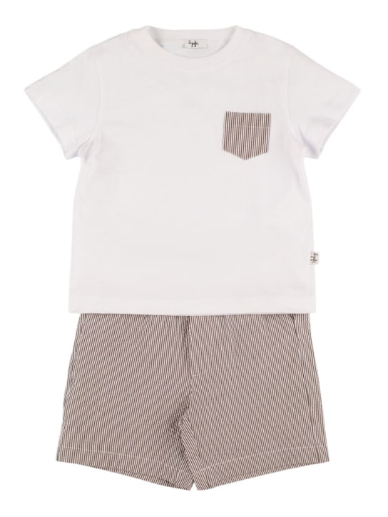 Il Gufo: Camiseta de algodón jersey y shorts de seersucker - Blanco/Café - kids-boys_0 | Luisa Via Roma