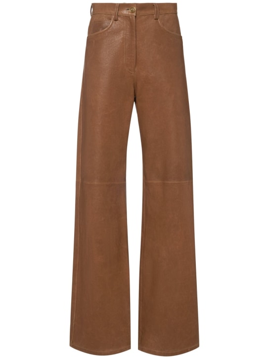 Etro: Pantaloni larghi in pelle - Marrone - women_0 | Luisa Via Roma