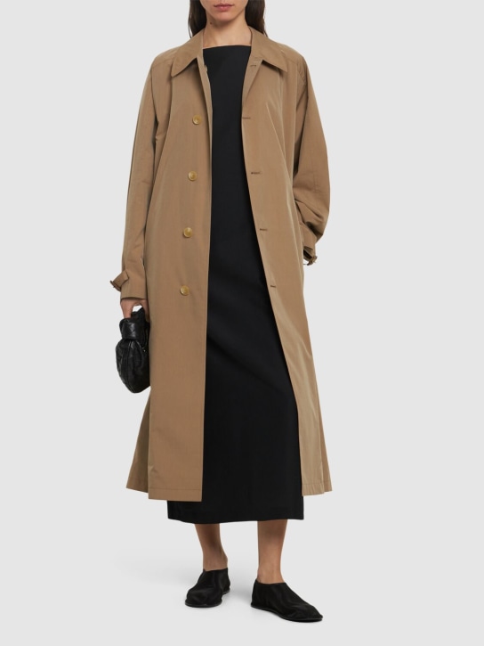 AURALEE: Trench-coat long en batiste de coton avec ceinture - Brown Chambray - women_1 | Luisa Via Roma