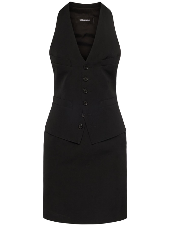 Dsquared2: Stretch wool mini vest dress - Black - women_0 | Luisa Via Roma