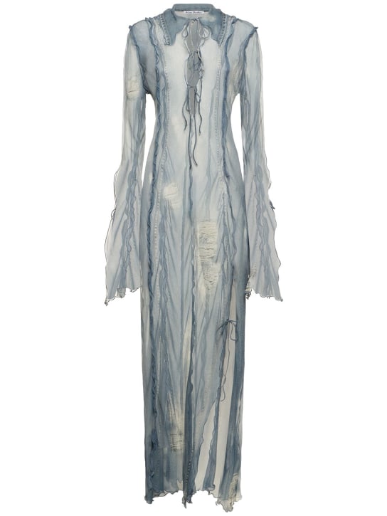 Acne Studios: Printed satin denim effect long dress - Light Blue - women_0 | Luisa Via Roma