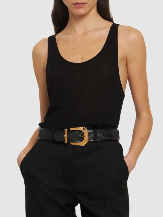 Versace: 40毫米科技织物提花腰带 - 黑色 - women_1 | Luisa Via Roma