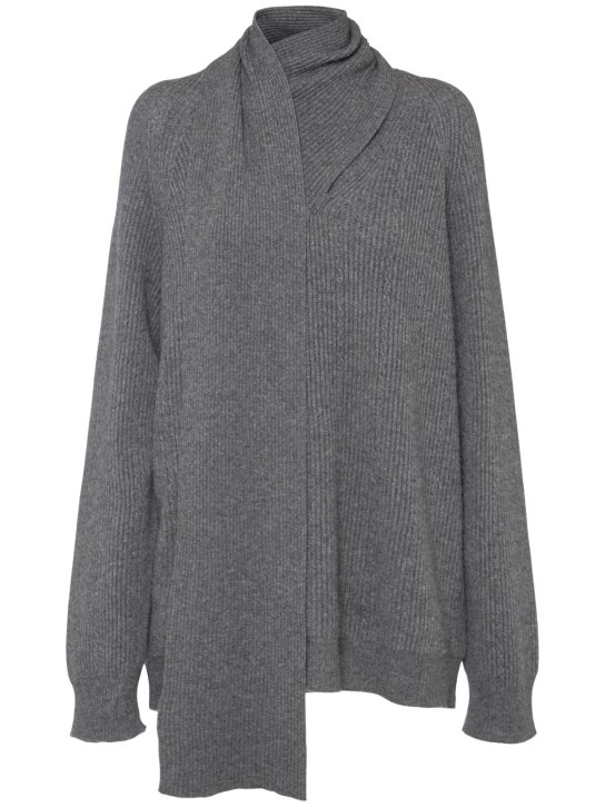 Etro: Ribbed knit sweater w/ scarf - Grey - women_0 | Luisa Via Roma