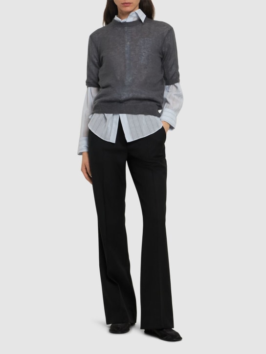 AURALEE: Mohair & wool knit t-shirt - Grey - women_1 | Luisa Via Roma