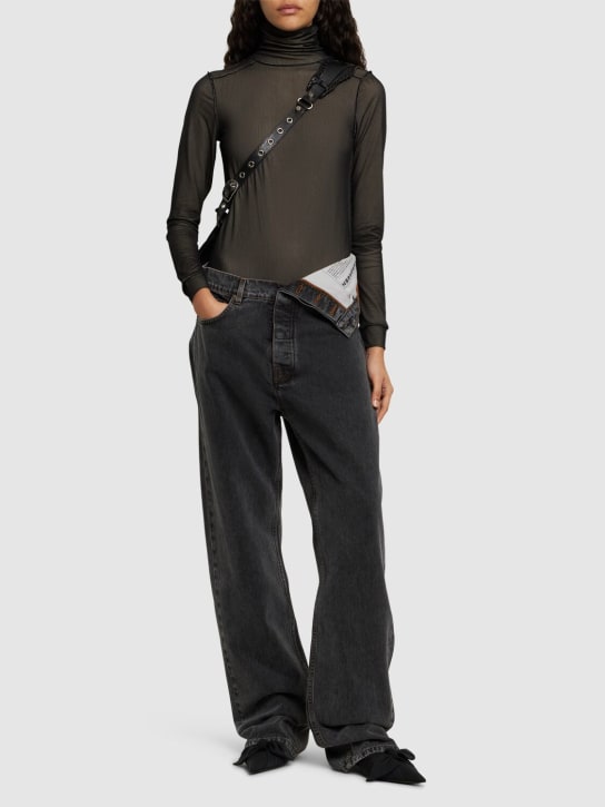 Y/PROJECT: 折叠中腰直筒牛仔裤 - 水洗黑色 - women_1 | Luisa Via Roma