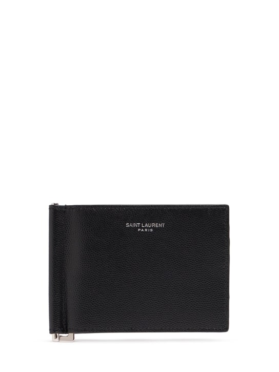 Saint Laurent: Logo leather bill clip wallet - Black - men_0 | Luisa Via Roma