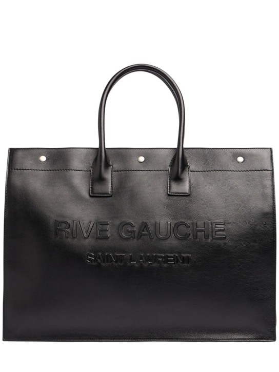 Saint Laurent: Large Rive Gauche leather tote bag - Black - men_0 | Luisa Via Roma