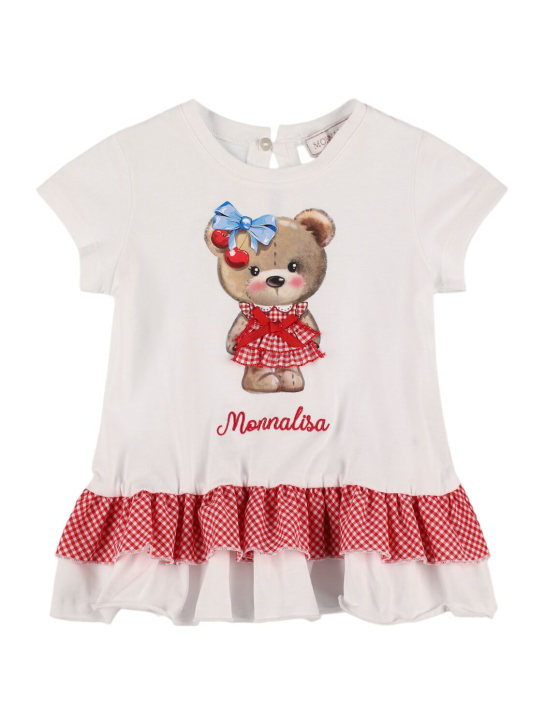 Monnalisa: T-shirt maxi in jersey di cotone con stampa - Bianco - kids-girls_0 | Luisa Via Roma