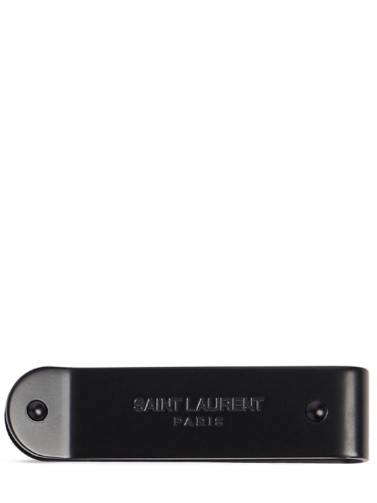 Saint Laurent: Logo金属钱夹 - 黑色 - men_0 | Luisa Via Roma