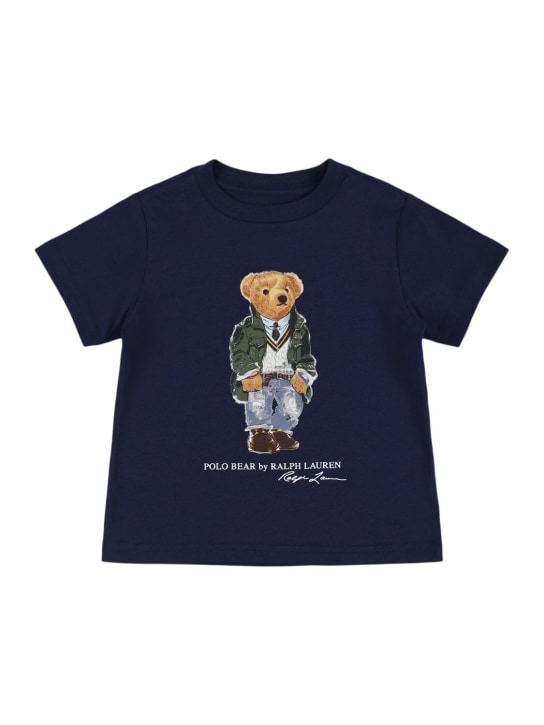 Polo Ralph Lauren: 印花棉质平纹针织T恤 - 深蓝色 - kids-boys_0 | Luisa Via Roma