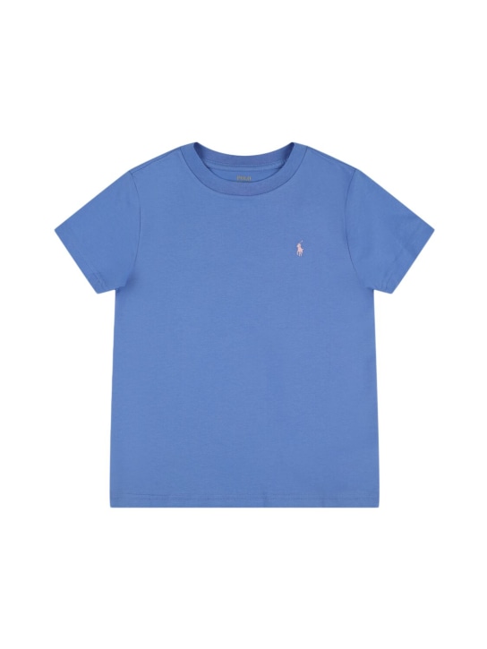 Polo Ralph Lauren: Logo刺绣棉质平纹针织T恤 - 浅蓝色 - kids-boys_0 | Luisa Via Roma