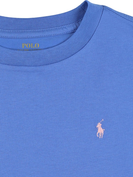 Polo Ralph Lauren: Logo embroidered cotton jersey t-shirt - Açık Mavi - kids-boys_1 | Luisa Via Roma