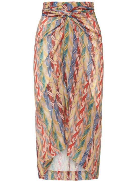 Etro: Jupe sarong midi en soie et coton imprimé - Multicolore - women_0 | Luisa Via Roma