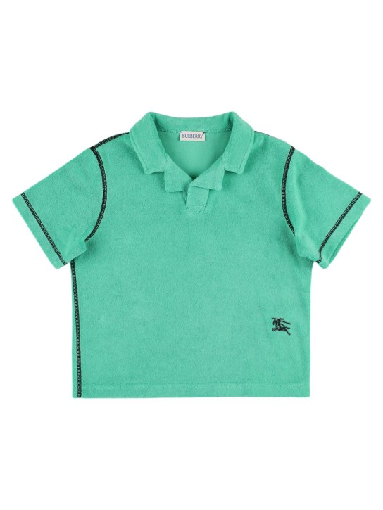 Burberry: Polo en coton à logo - Vert - kids-boys_0 | Luisa Via Roma