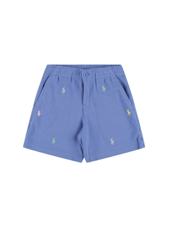 Polo Ralph Lauren: Short en coton à logo - Bleu - kids-boys_0 | Luisa Via Roma