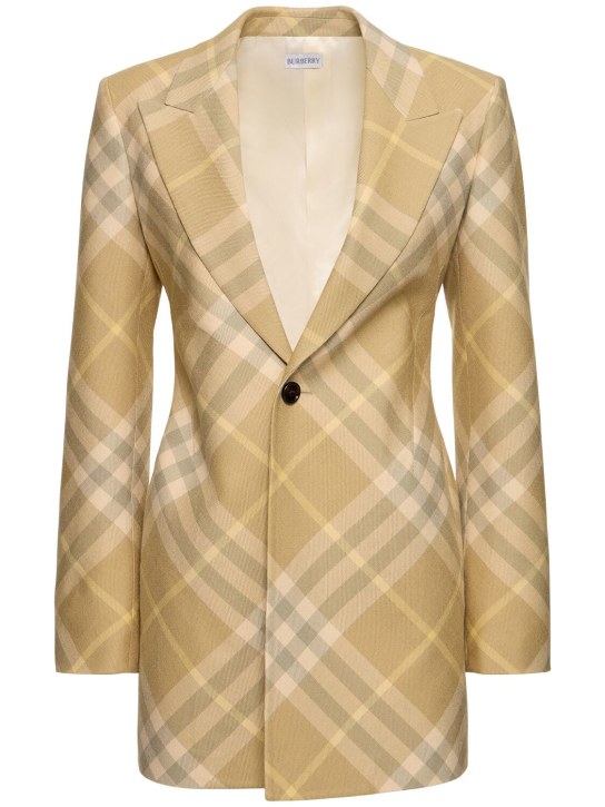 Burberry: Veste en laine à carreaux à boutonnage simple - Beige/Multi - women_0 | Luisa Via Roma