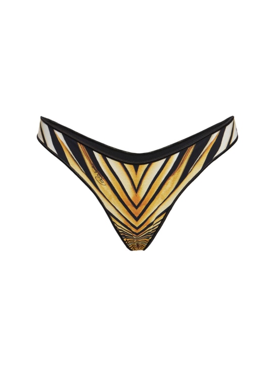 Roberto Cavalli: Slip bikini Ray of Gold in lycra stampata - Giallo/Multi - women_0 | Luisa Via Roma