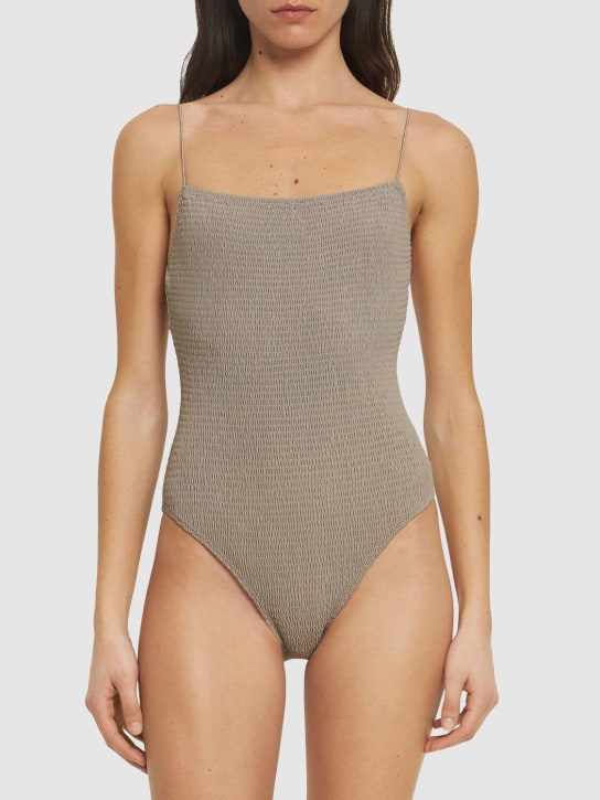 Toteme: Smocked one piece swimsuit - Grey - women_1 | Luisa Via Roma
