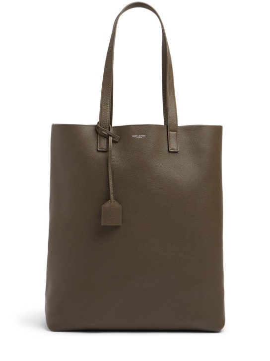 Saint Laurent: Bold Shopping leather bag - Dark Kaki - men_0 | Luisa Via Roma