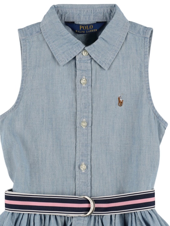 Polo Ralph Lauren: Vestido de algodón cambray con cinturón - Azul Claro - kids-girls_1 | Luisa Via Roma