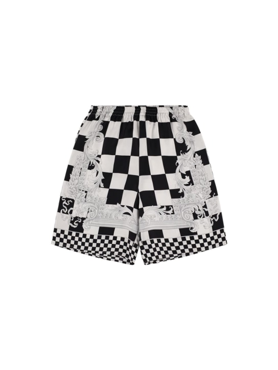 Versace: Printed silk shorts - Siyah/Beyaz - kids-girls_0 | Luisa Via Roma