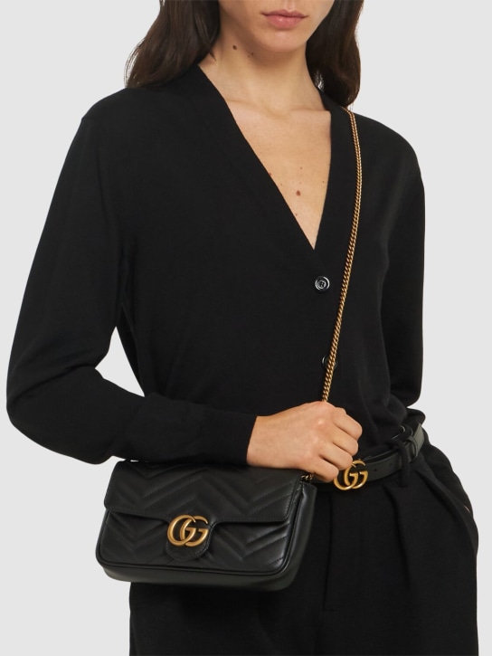 Gucci: Mini GG Marmont 2.0 leather shoulder bag - Siyah - women_1 | Luisa Via Roma