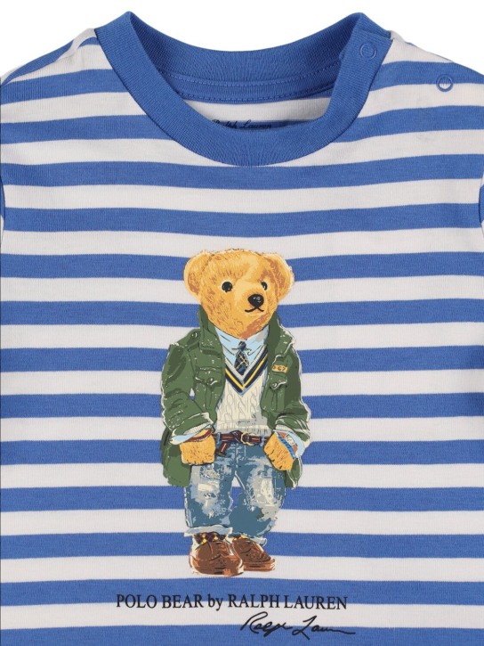 Polo Ralph Lauren: T-shirt en jersey de coton & short stretch - Blanc/Bleu - kids-boys_1 | Luisa Via Roma