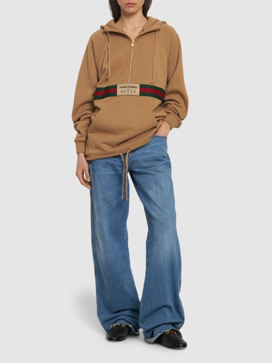 Gucci: Logo cotton jersey hoodie w/ front zip - Vintage Camel - women_1 | Luisa Via Roma