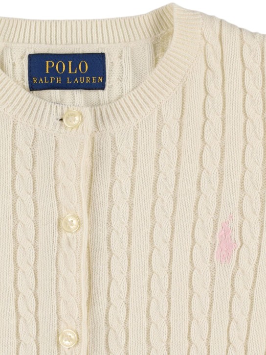 Ralph Lauren: Cardigan in maglia di cotone a trecce con logo - Bianco - kids-girls_1 | Luisa Via Roma