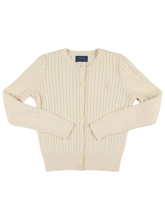 Polo Ralph Lauren: Cardigan en maille torsadée de coton à logo - Blanc - kids-girls_0 | Luisa Via Roma