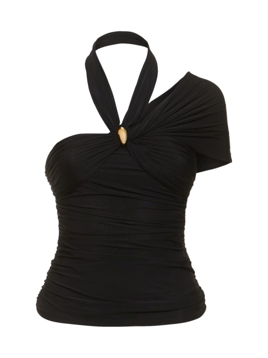 Blumarine: Halter neck mesh top w/gold ring - Black - women_0 | Luisa Via Roma